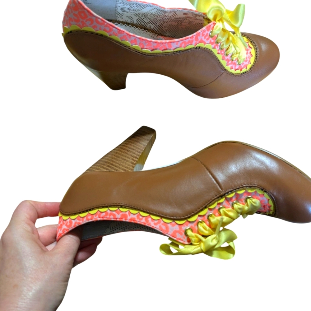 Poetic Licence Tan and Yellow Lace-Up Heels - Picture 2 of 8
